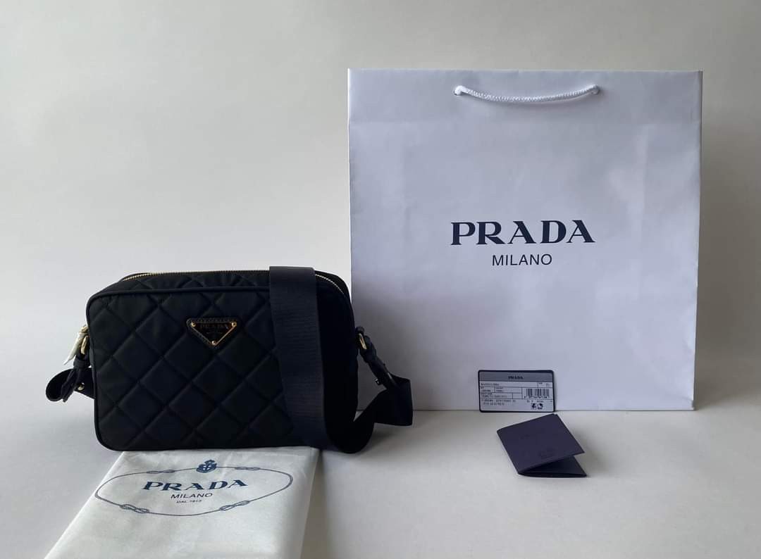 Prada Womens Tessuto Nylon Black Camera Bag Crossbody 1BH089