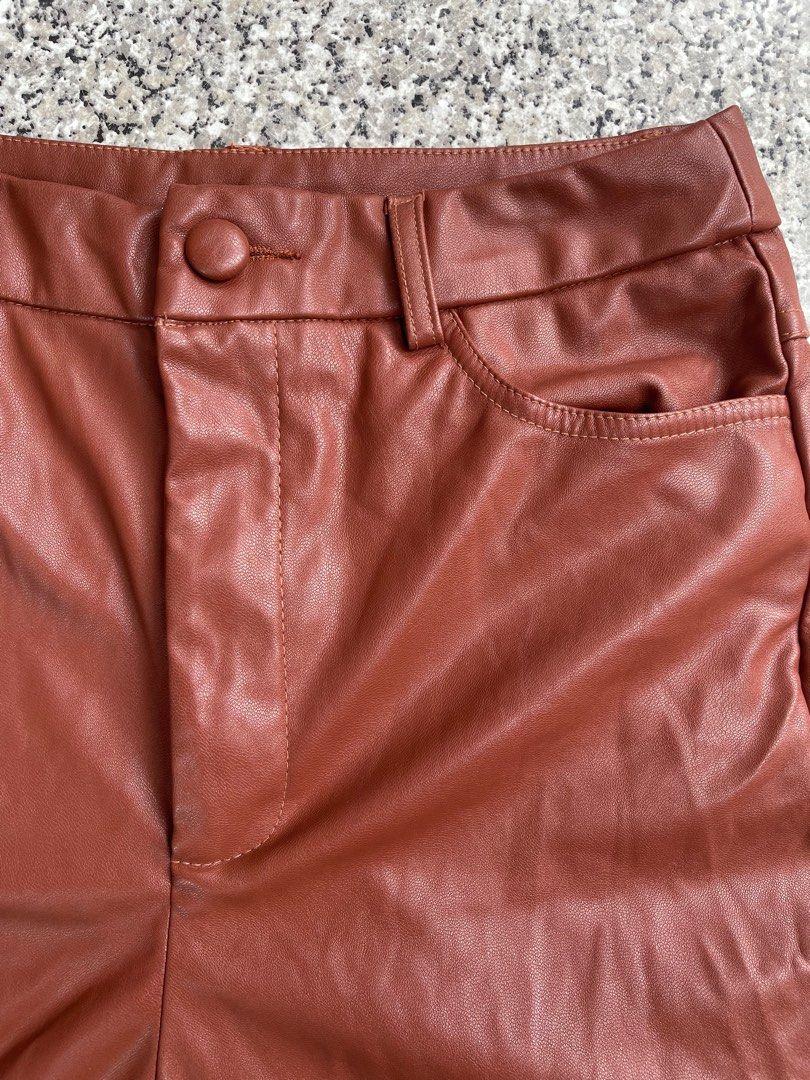Pailin Cropped Pu Trousers Brown