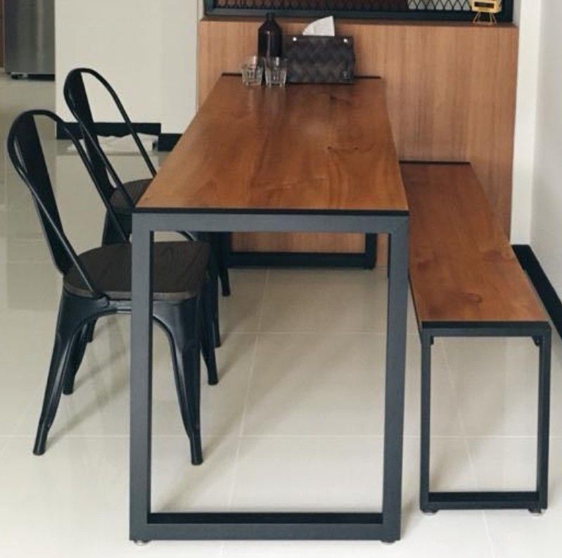 Cafe Style Dining Table & Long Bench, Furniture & Home Living