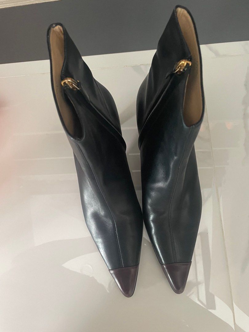 CELINE black lambskin leather heel boots Women s Fashion