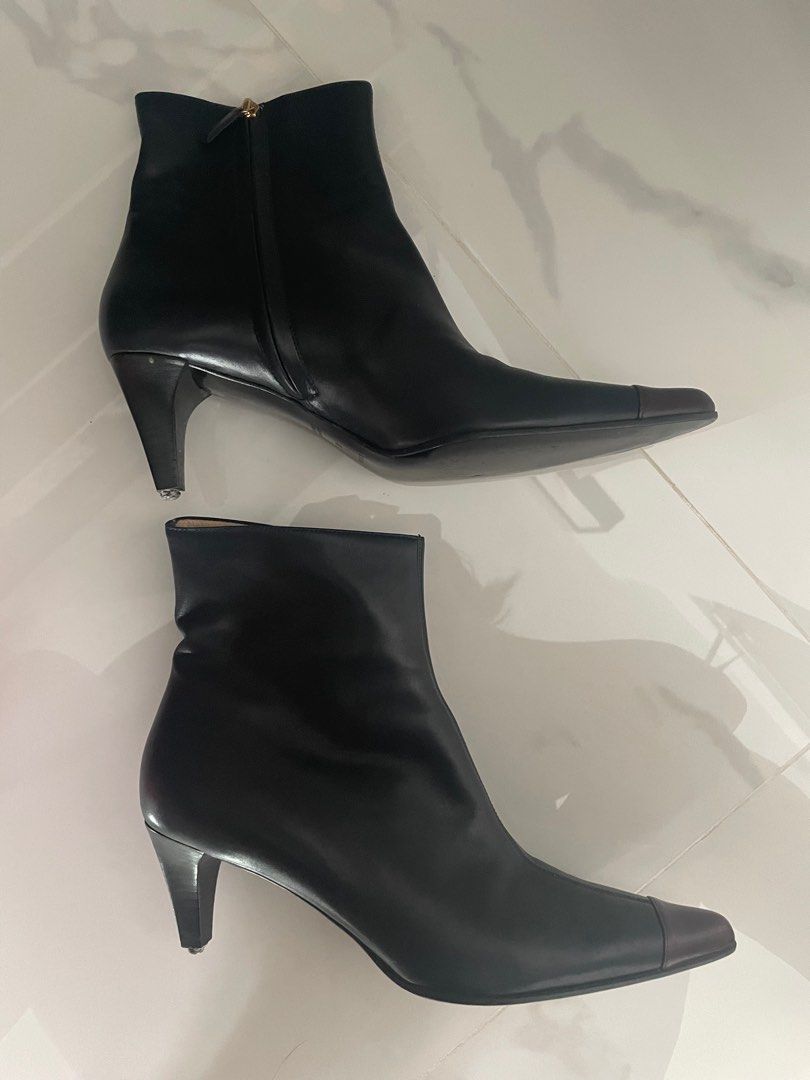 CELINE black lambskin leather heel boots Women s Fashion
