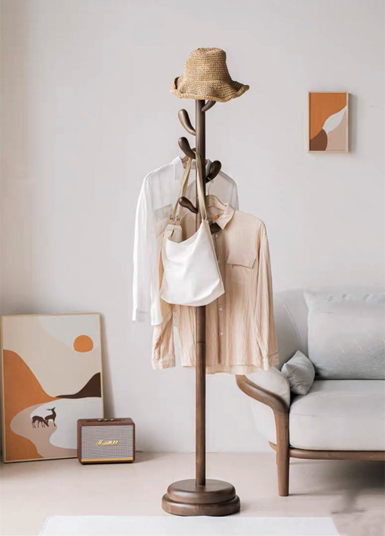 Coat rack Solid Wood Upright clothes hanger, Furniture & Home Living