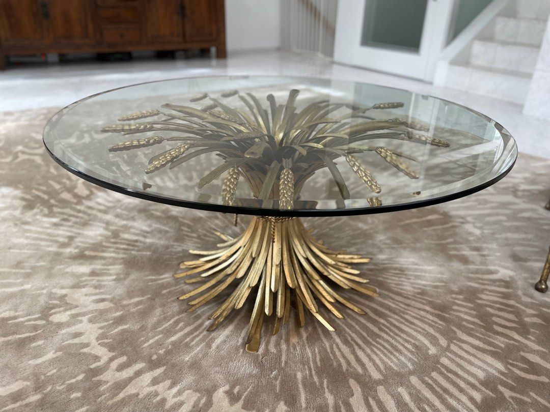 Coco Chanel Style Sheaf of Wheat Gilt Metal Coffee Table Look for Less