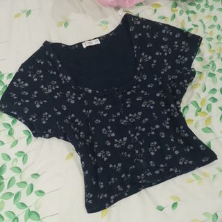 Cotton On Floral Crop Top Navy Blue