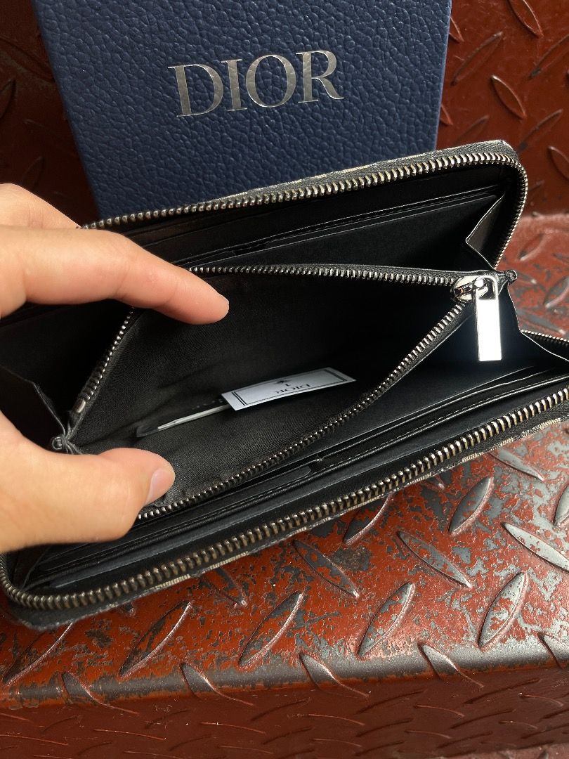 Zipped Long Wallet Beige and Black Dior Oblique Jacquard
