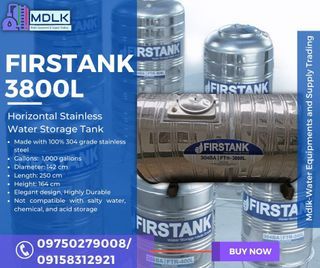 Firstank 3800L Horizontal Water Storage Tank Stainless