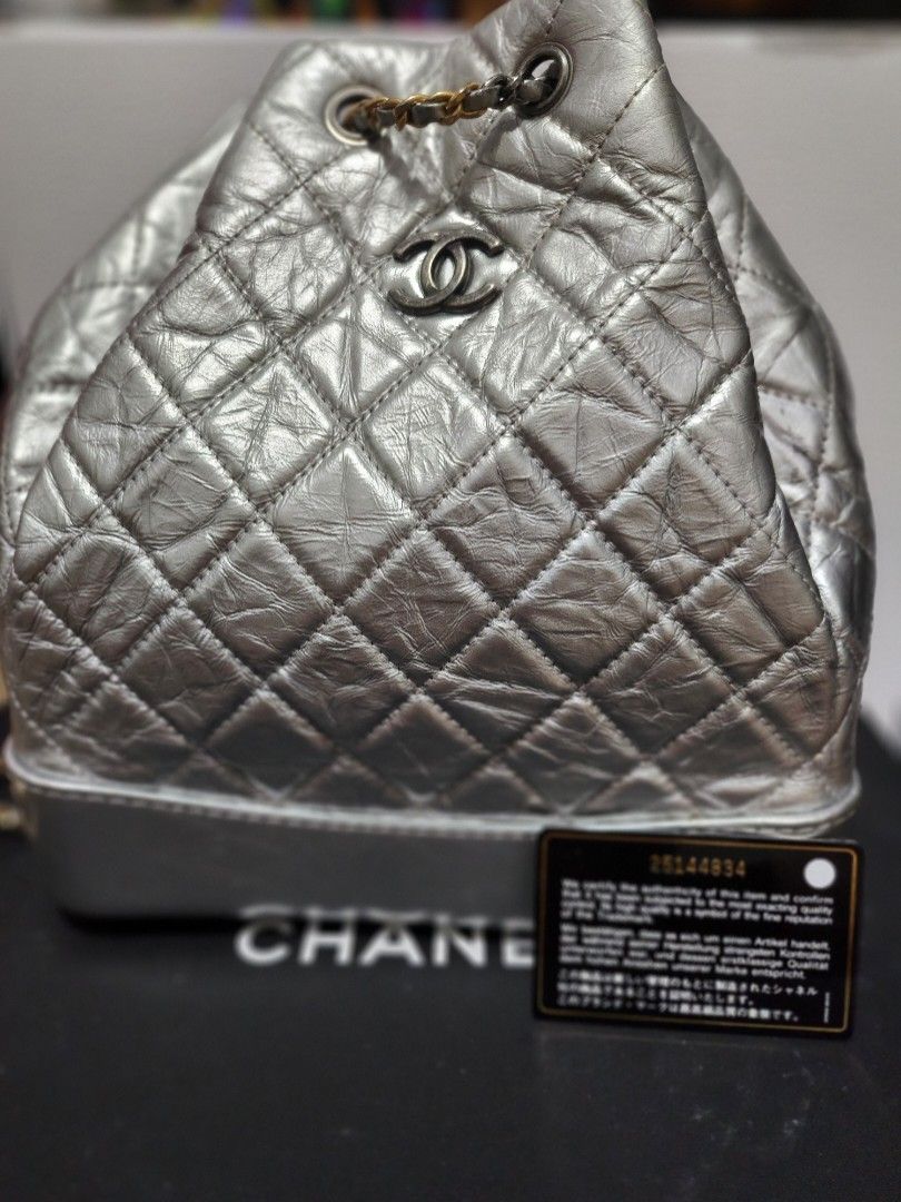 Gabrielle leather backpack (Category: Bags & Wallets) located in Singapore. Submitted by niloh (Listing ID 1215044708, Image 1). Description: silver color A little scratches, but not noticeable.