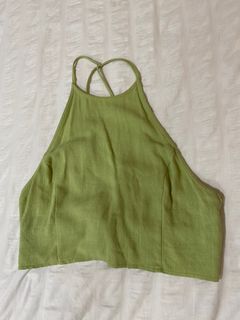 Green linen cropped singlet