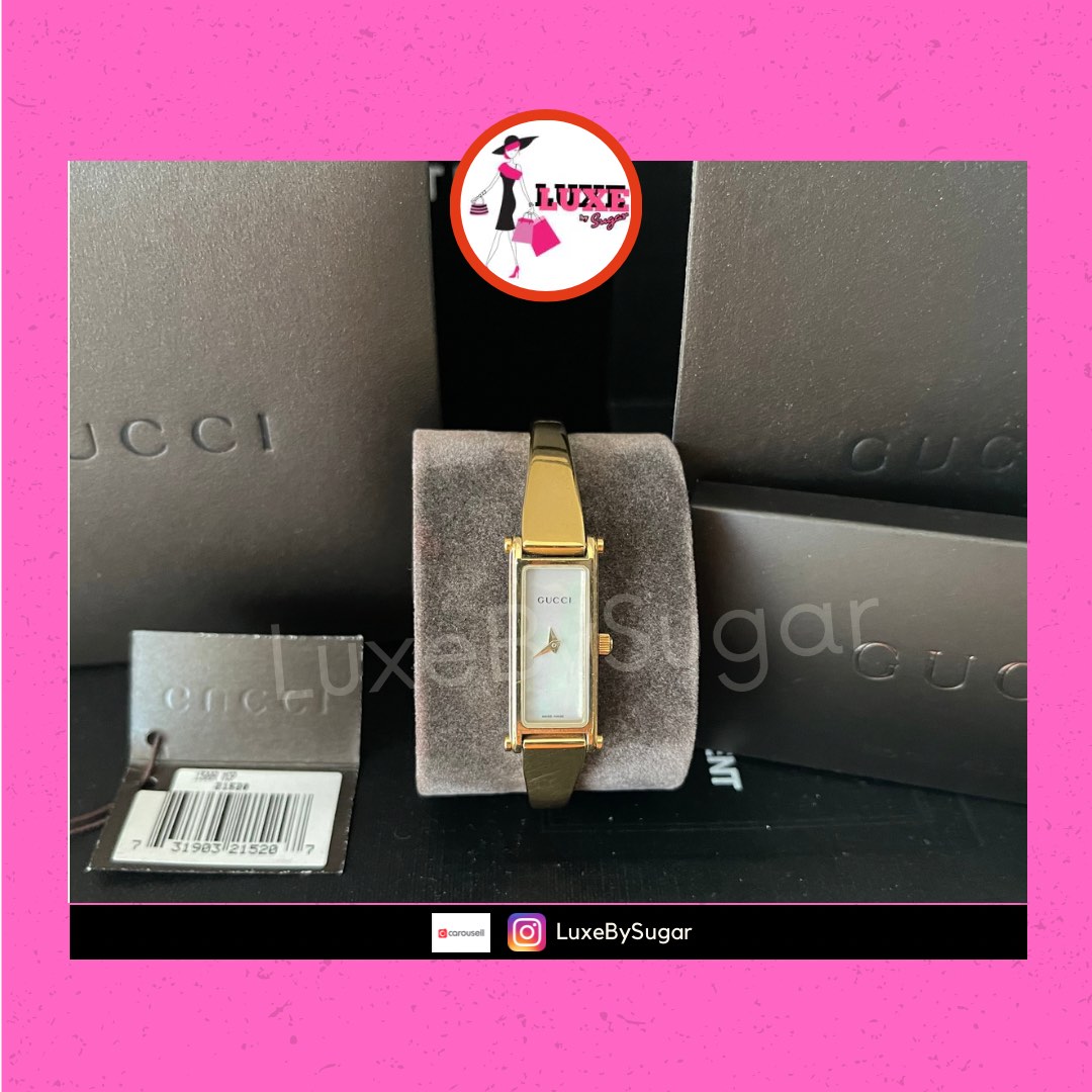Gucci 1500L White Mother of Pearl on Small 18k Gold Plated Bangle