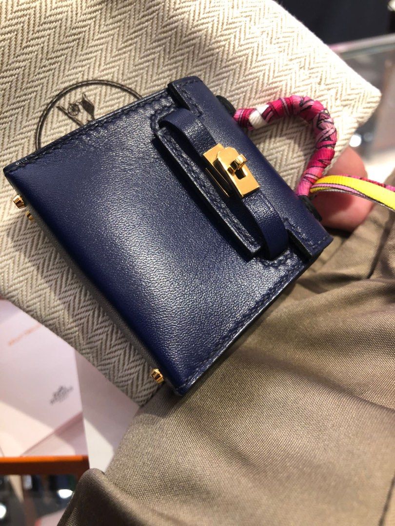 Bleu Saphir Tadelakt Micro Mini Kelly Twilly Bag Charm Gold Hardware, 2022, Handbags and Accessories, 2023