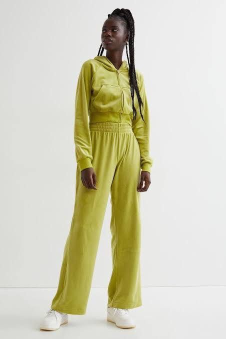 H M Apple Green Velour Track Pants Women s Fashion Bottoms
