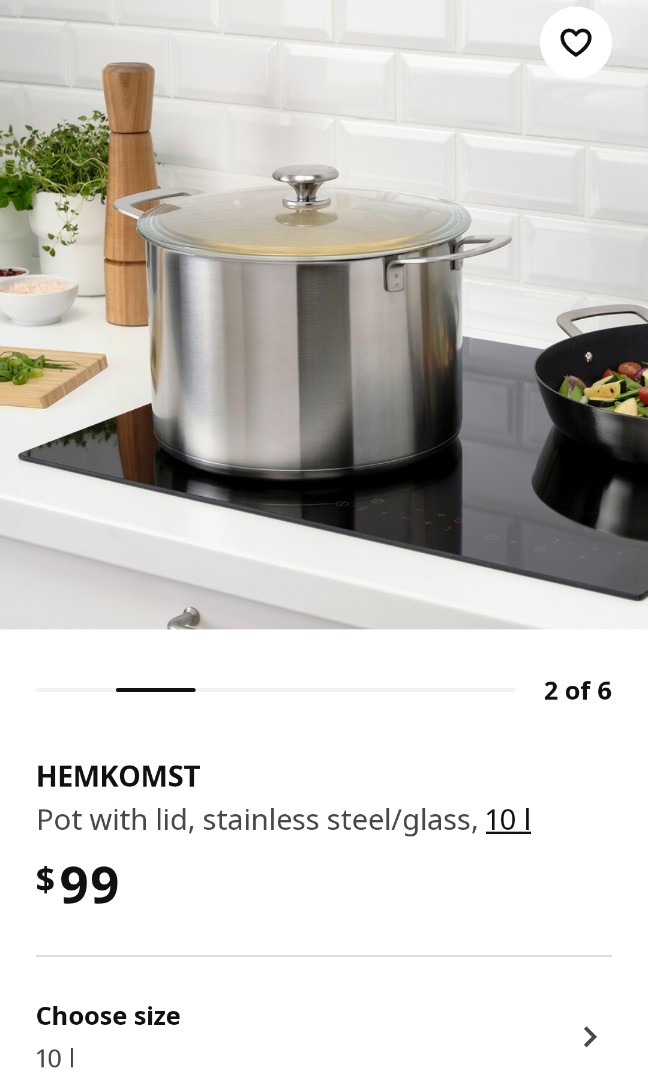 HEMKOMST Pot with lid, stainless steel/glass, 10.6 qt - IKEA
