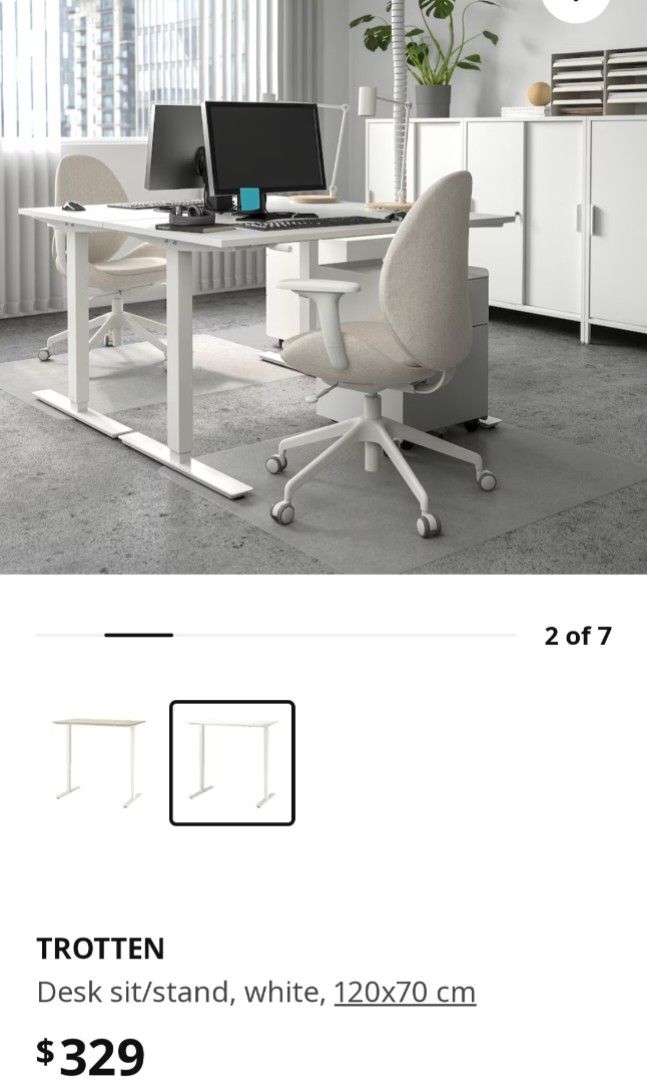 IKEA SKARSTA adjustable desk sit/stand 70x120 cm white, Furniture