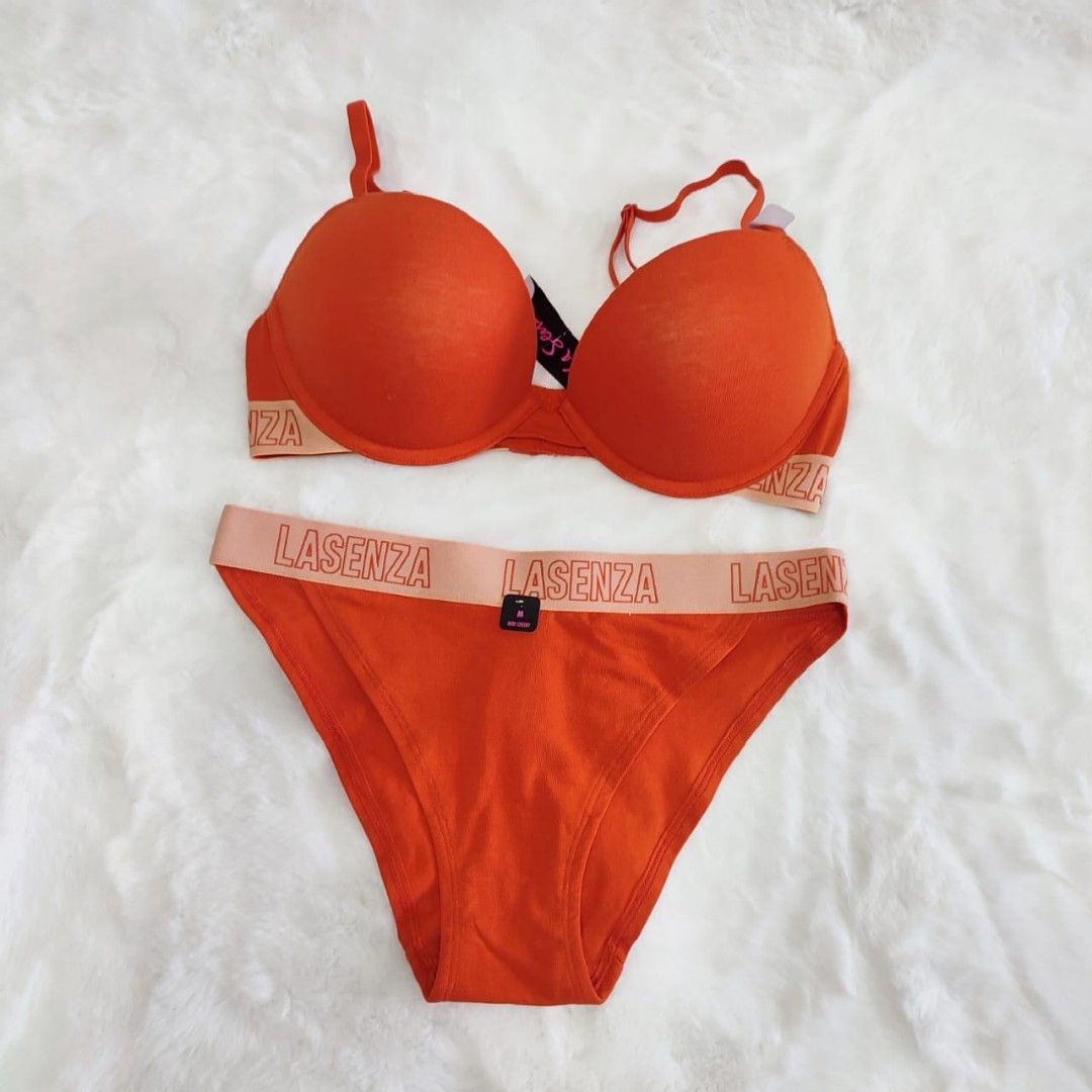La Senza / Lace / Neon Orange / Bra & Cheeky Panty Set