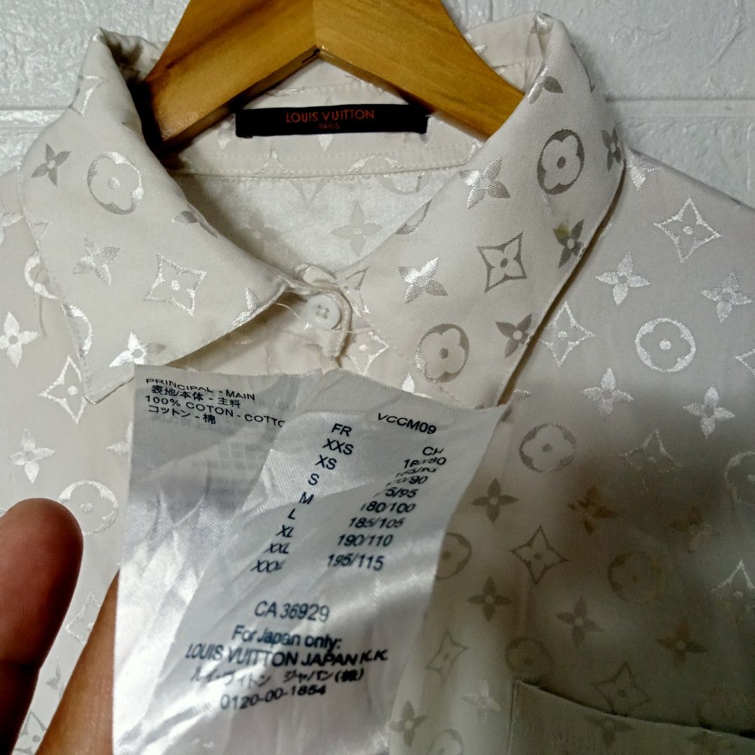 Auth Louis Vuitton Button Up Dress Shirt M Gray Monogram Men Cotton from  Japan