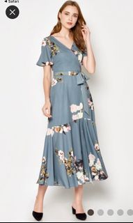 Love and bravery ROSIA MAXI FLORAL WRAP DRESS ASH BLUE
