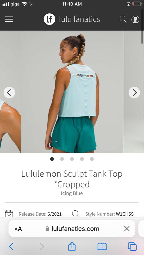 Lululemon Sculpt Tank Top *Cropped Icing Blue, Women's Fashion, Activewear  on Carousell