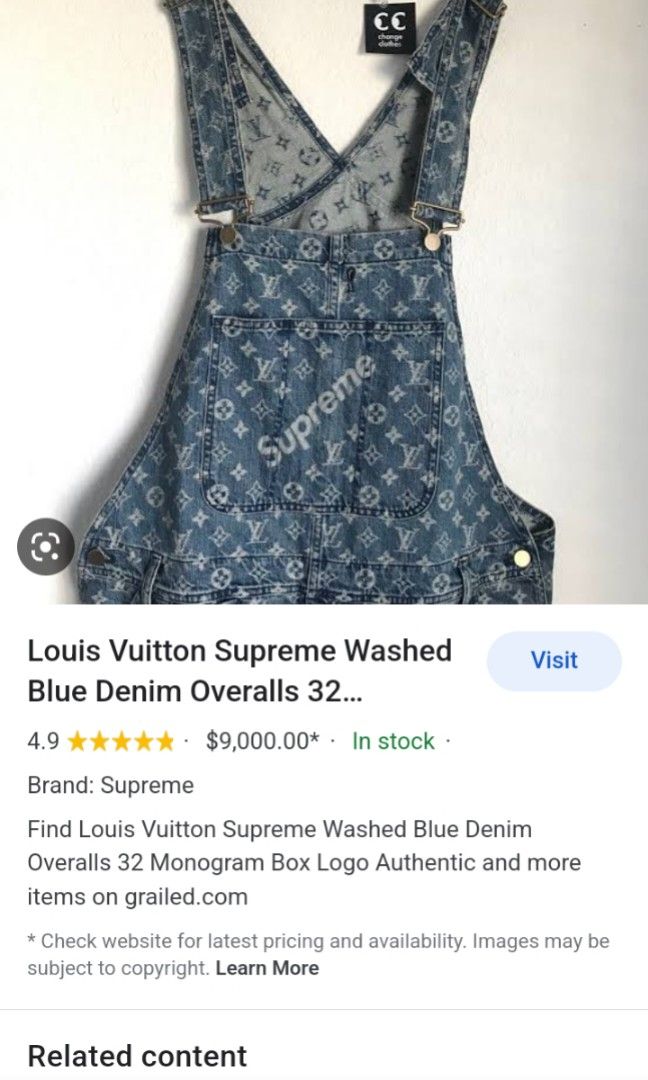 Supreme Louis Vuitton Supreme Washed Blue Denim Overalls 32 Monogram Box  Logo Authentic