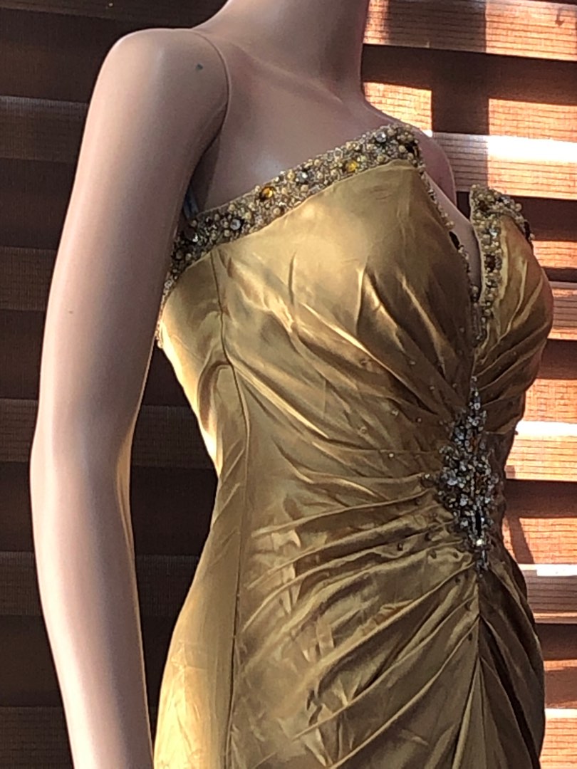 Metallic Mermaid Gown with Stone Accents