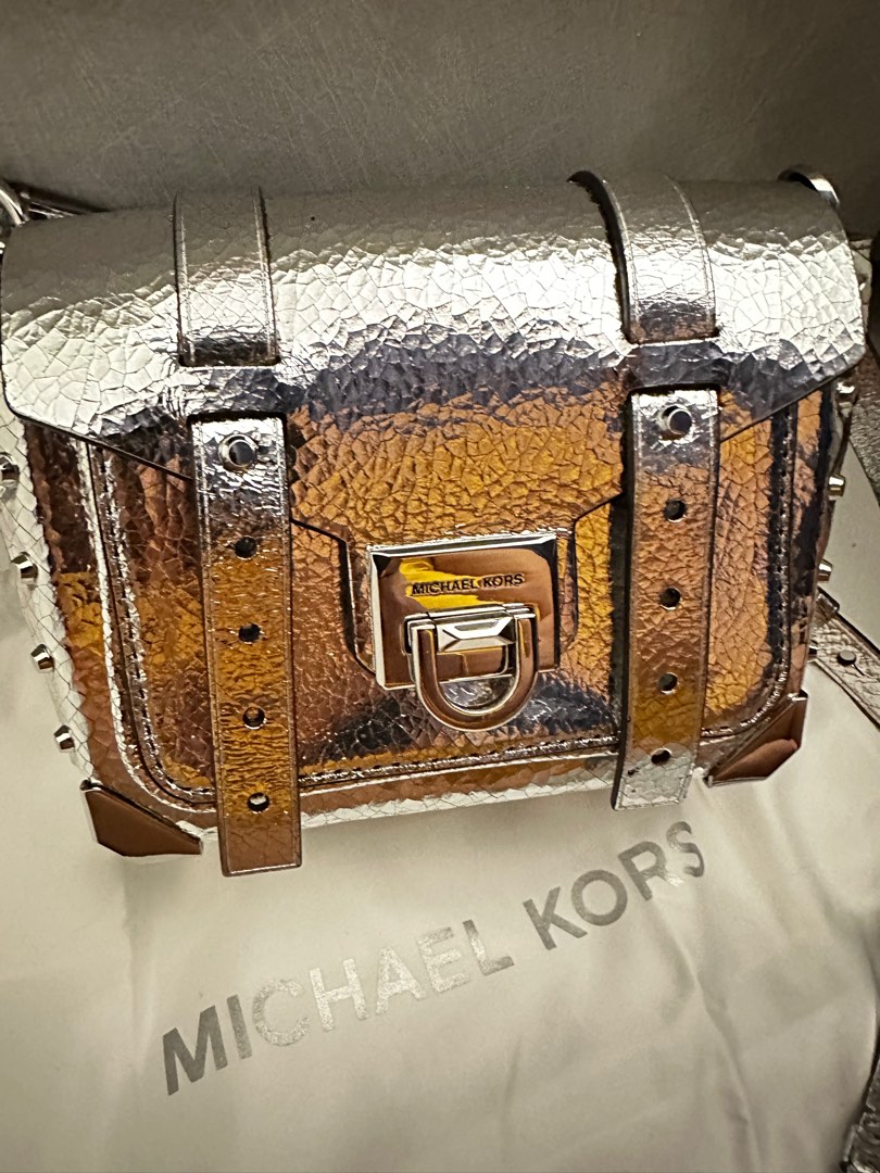 Manhattan medium crackled metallic leather satchel hot sale