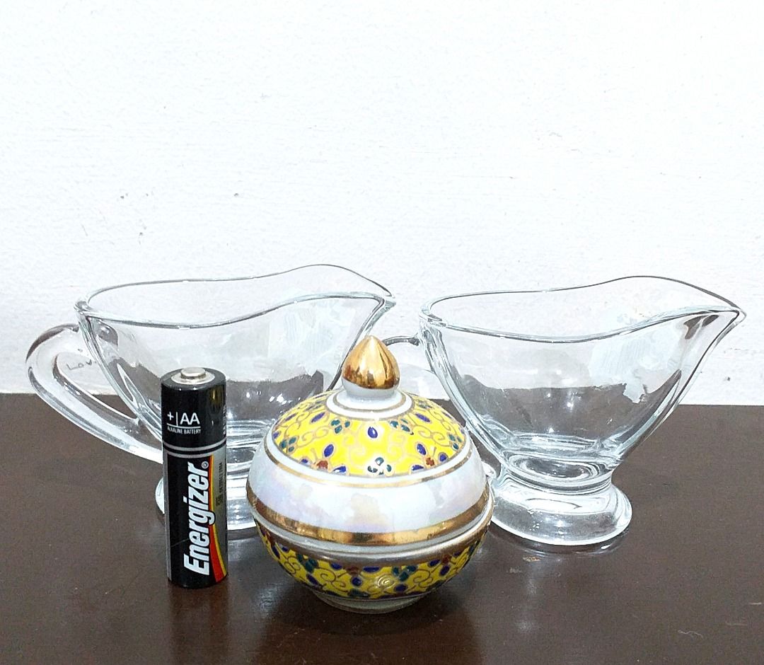 Set of 2 Rustan's mini pitchers (Category: Coffee & Tea Tableware) located in Pasig City. Submitted by tinyminimalist (Listing ID 1215019106, Image 3). Description: Mini pitchers from Rustan's. Unsure if this is glass or crystal. Unused with tag. With free lidded ceramic trinket holder..