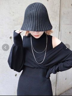 日本連線品牌murua黑色條紋粗針織厚挺款漁夫帽