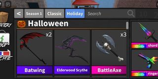 Batwing, Ew scythe and JD Roblox MM2, Video Gaming, Gaming Accessories,  In-Game Products on Carousell