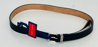 NEW! TOMMY HILFIGER BLACK LADIES SILVER BUCKLE LOGO LEATHER BELT SMALL SALE