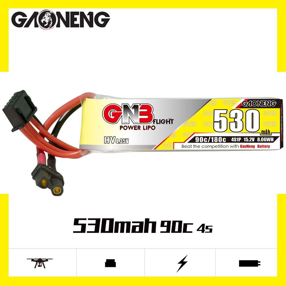 OFFICIAL WARRANTY 30 DAYS GNB5304S90AHV 4S 15.2V HV 530mah 90C 180C LiPo Battery GAONENG PowerWhoop mCPX Connector EMAX Tinyhawk Brushless Drone