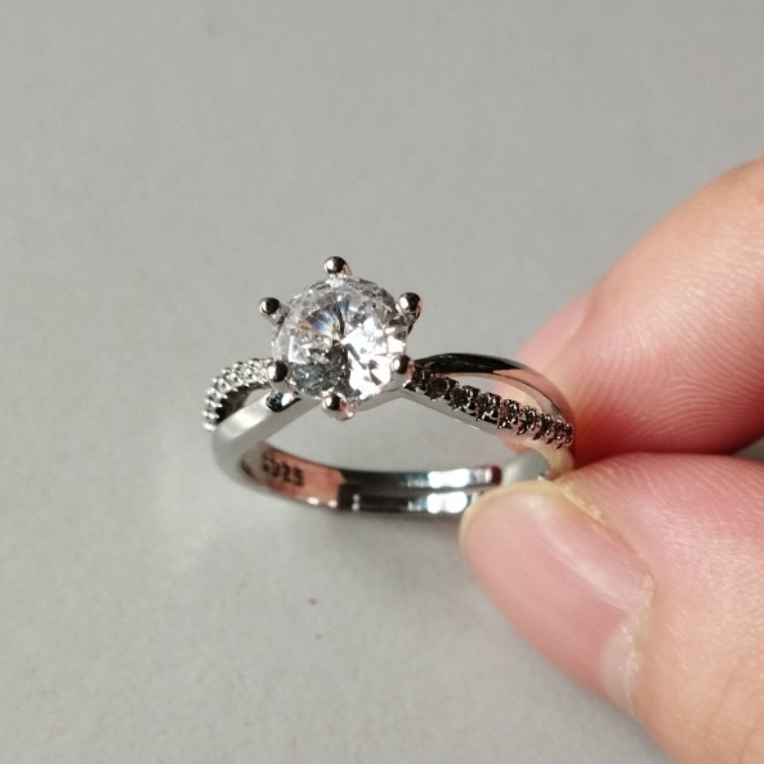 Open adjustable romantic ring sparkly s925 pretty engagement ring