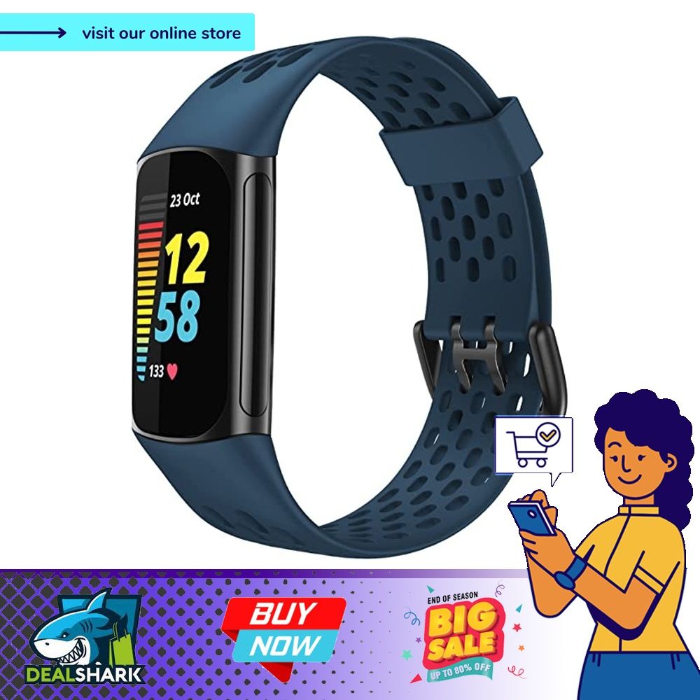readystock Band Compatible with Fitbit Charge 5 Replacement Sport Bands Breathable Wristband for Fitbit Charge 5 Advanced Fitness Tracker Soft TPU