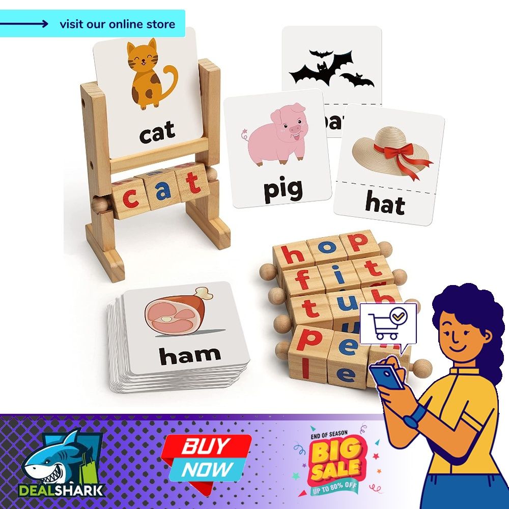 readystock) Coogam Color Blocks Spelling Games, Flash Cards Wooden