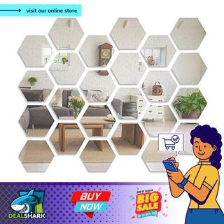 Wall Stickers, LYGZTing 24 PCS Gold Wall Decor Removable Mirror Stickers  DIY Acrylic Mirror Stickers for Walls Hexagon Mirror Wall Stickers Non  Glass