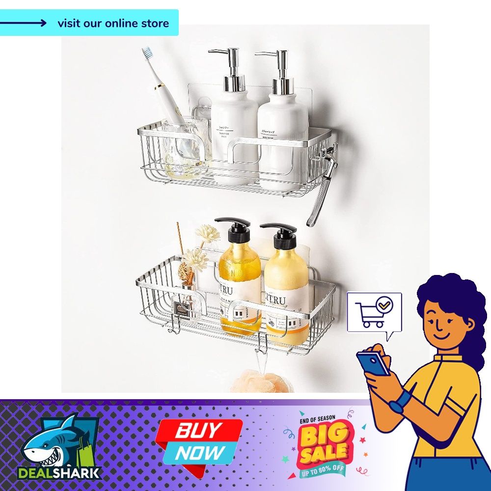 YOHOM Adhesive Shower Caddy Shelf for Bathroom Wall Plastic Shampoo Holder for Shower Storage Organizer Caddy Basket White