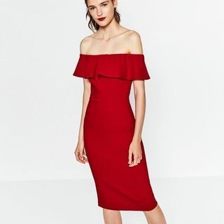 REPOST for VDAY❤️: Zara Off Shoulder Frill Dress (Size XS)