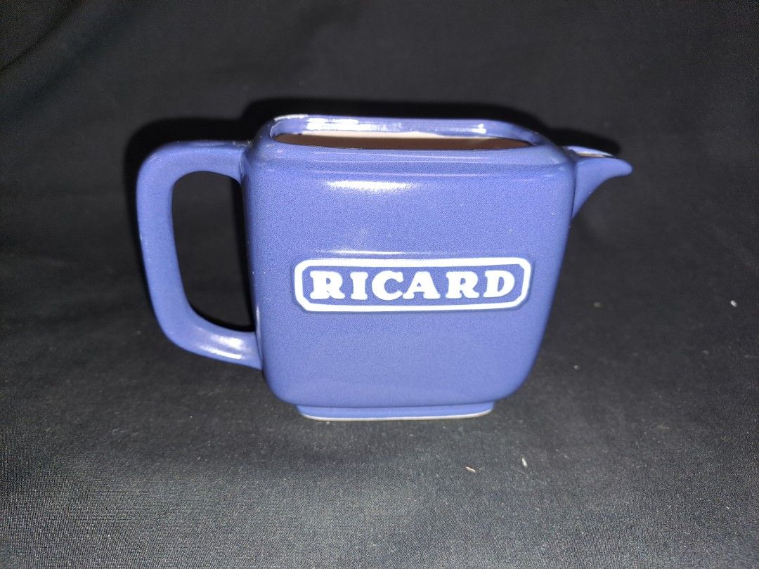 Enamelled earthenware pitcher Ricard and glass carafe …