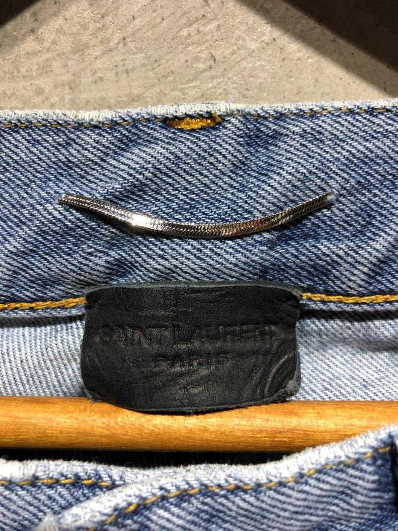 Saint Laurent Paris Knee Ripped Denim pants (Category: Luxury Apparel) located in Quezon City. Submitted by johnpaulperezzz (Listing ID 1214979402, Image 3). Description: Saint Laurent Paris Knee Ripped Denim pants size: 31 fit: 30-32 dimension: Waist: 15-16" Inseam: 34" Front Rise: 9" Thigh: 10" Knee: 6" Leg Opening: 6" condition: 9/10 issue: - None retail: $850 Price: 8.5k.