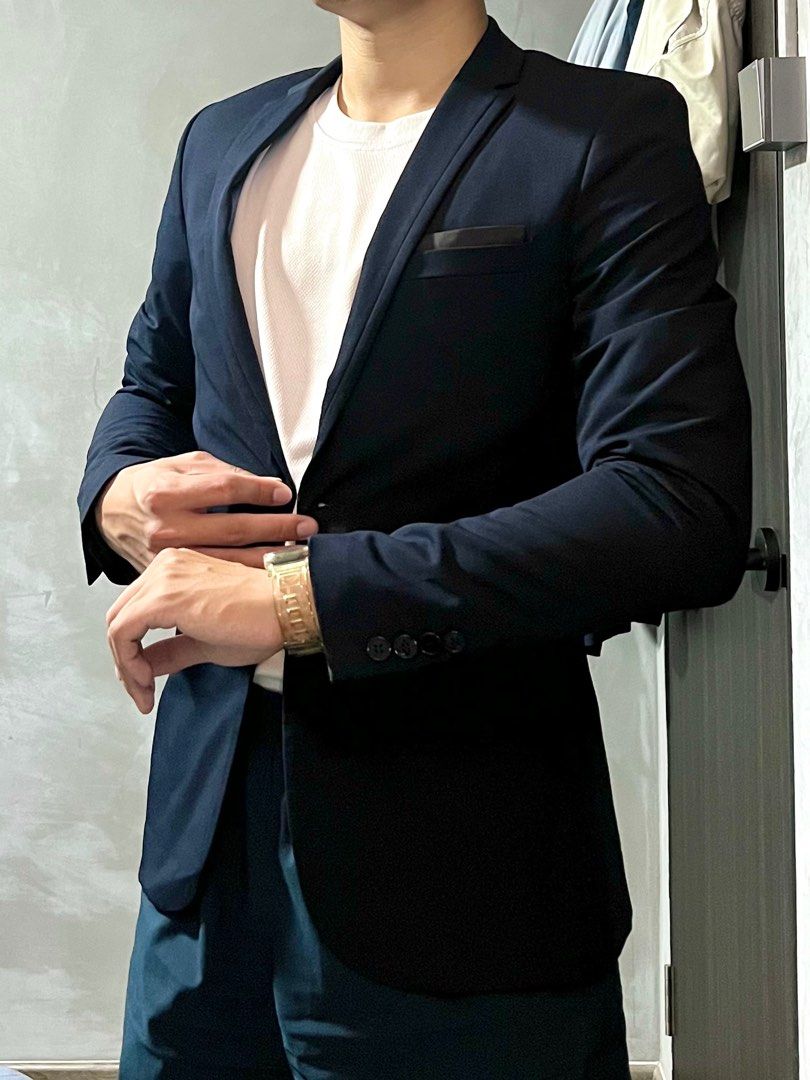 H&m navy blue clearance coat