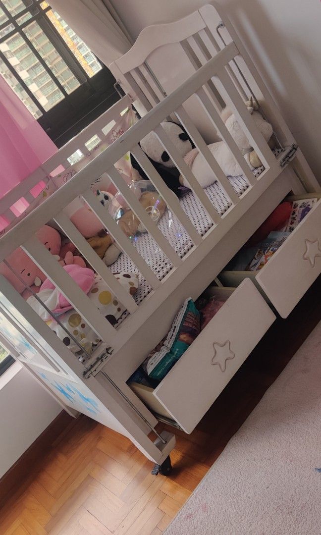Solid wood Cot with storage drawers., Babies & Kids, Baby Nursery