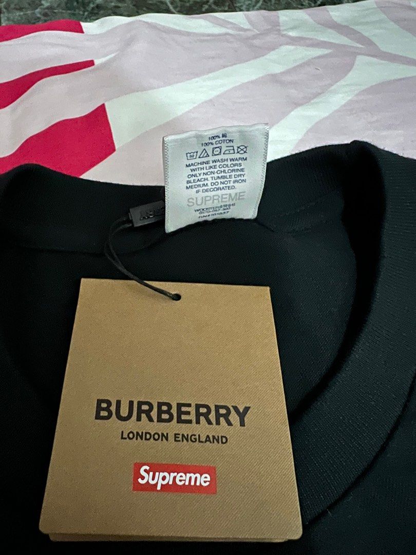 Supreme x Burberry Box Logo Black Tee, Men's Fashion, Tops & Sets, Tshirts  & Polo Shirts on Carousell
