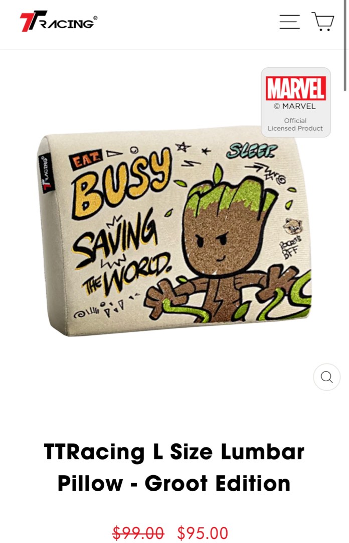 TTRacing L Size Lumbar Pillow Groot Edition, Furniture & Home Living