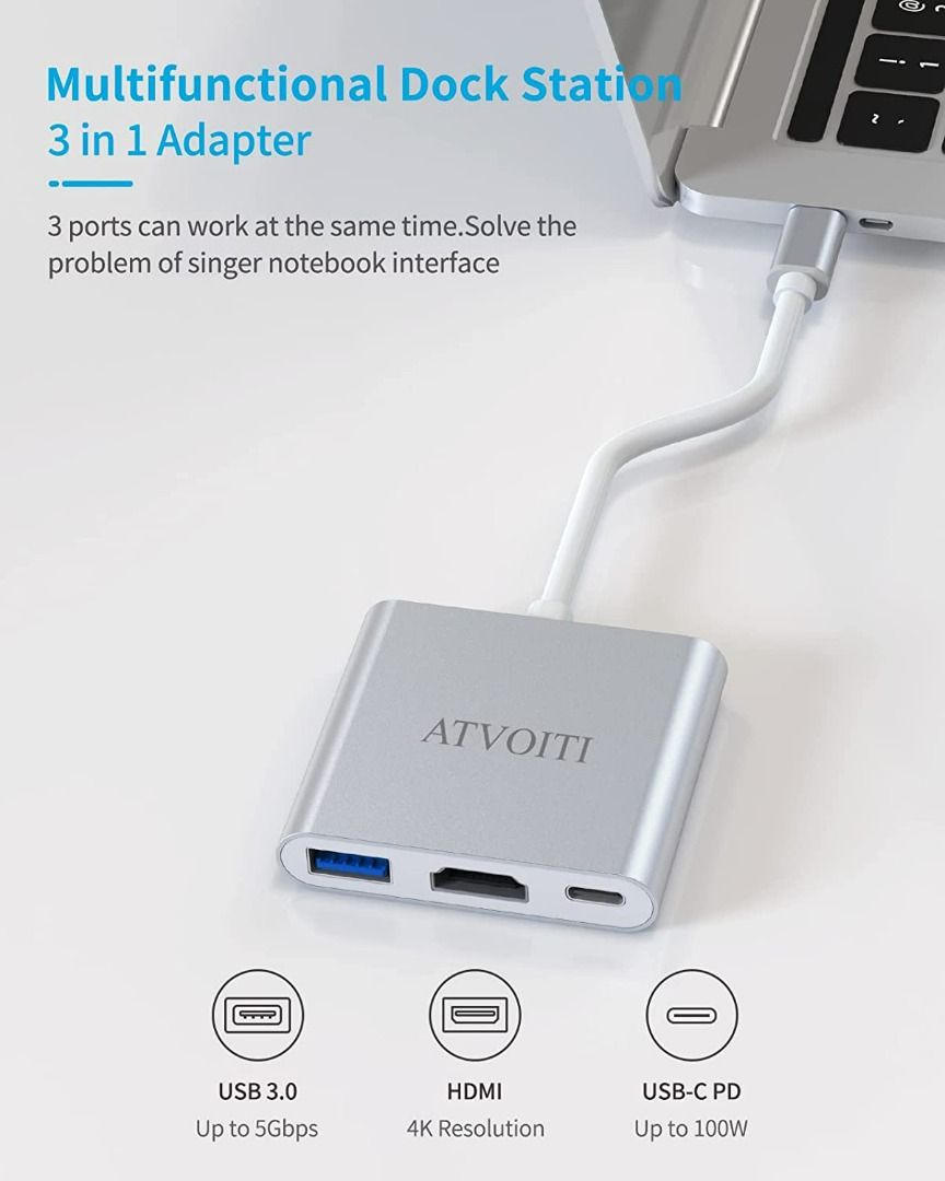 USB-C to HDMI 3-in-1 Docking Converter with Power Delivery