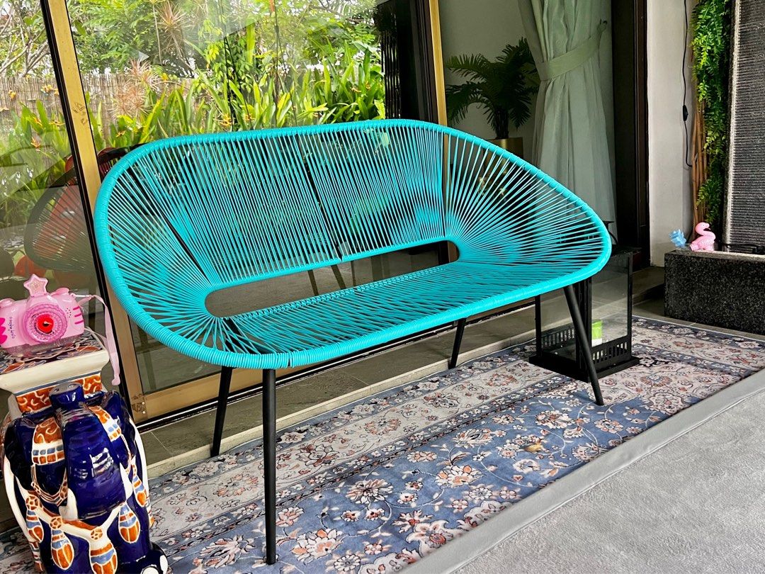 Wicker 2 Seater Outdoor Sofa (Blue), Furniture & Home Living, Outdoor