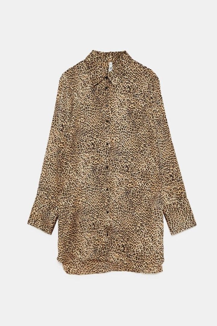 Zara Trf Collection Leopard Tunic Satin Faux Silk