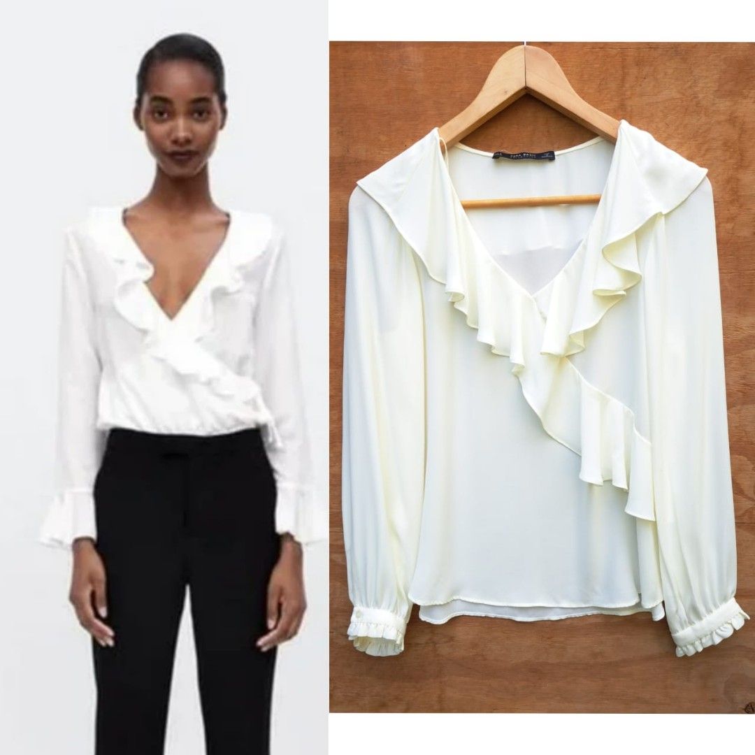White ruffle blouse zara discount