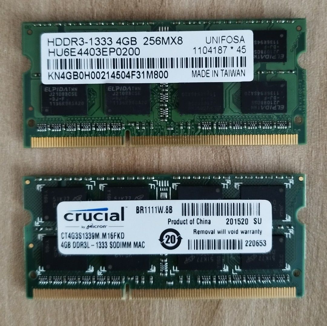 2 X 4Gb DDR3 SODIMM 13333mHz Computers Tech Laptops
