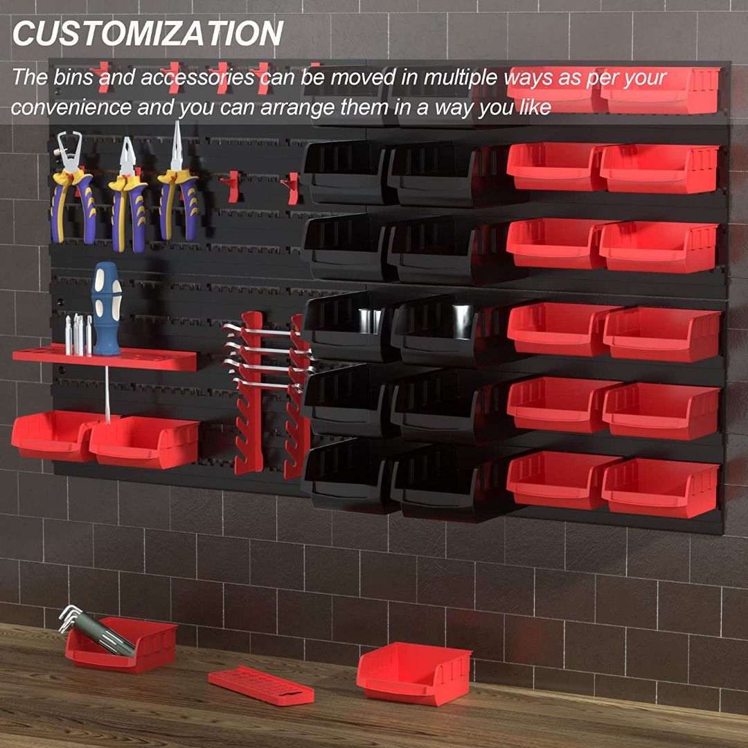 46PCS Wall Mounted Storage Bins Garage Storage Drawers with 4PCS Wall