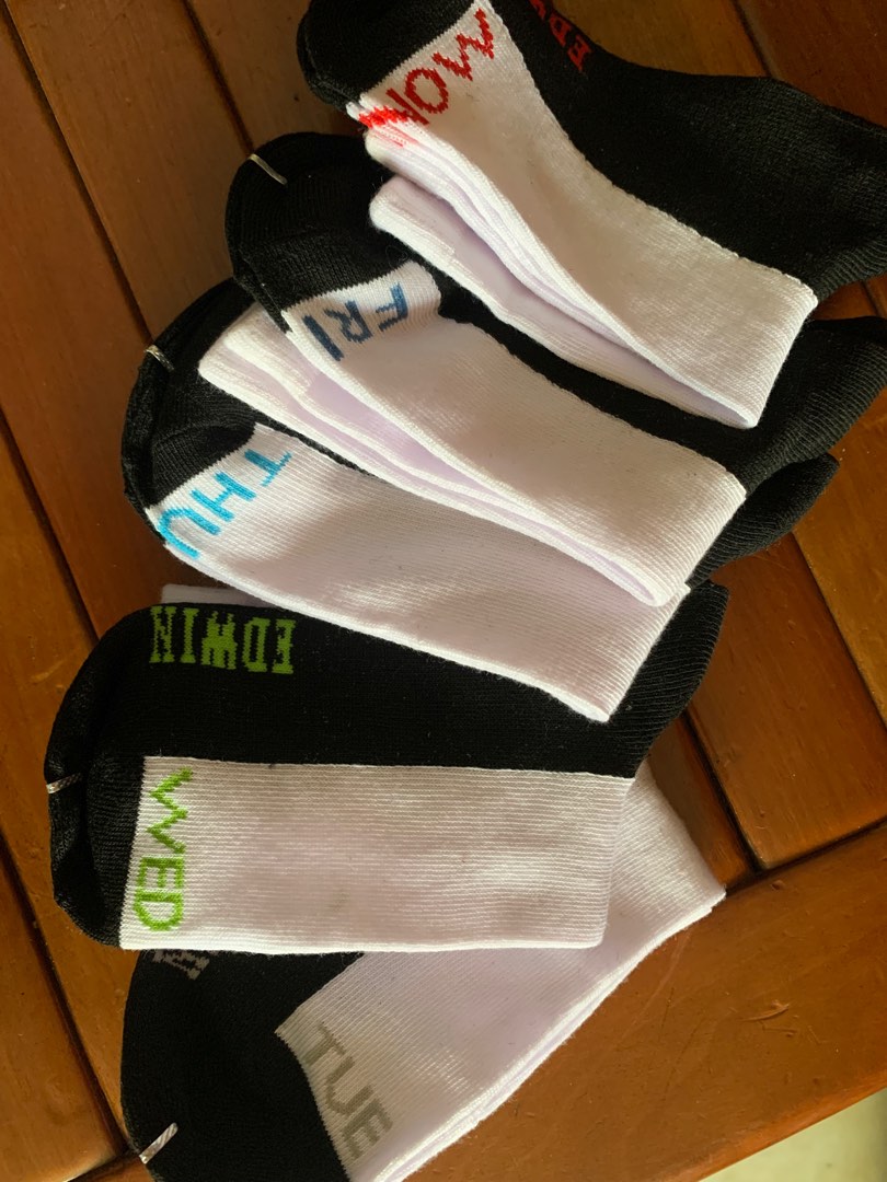 5 pairs White Socks with black, Babies & Kids, Babies & Kids Fashion on Carousell