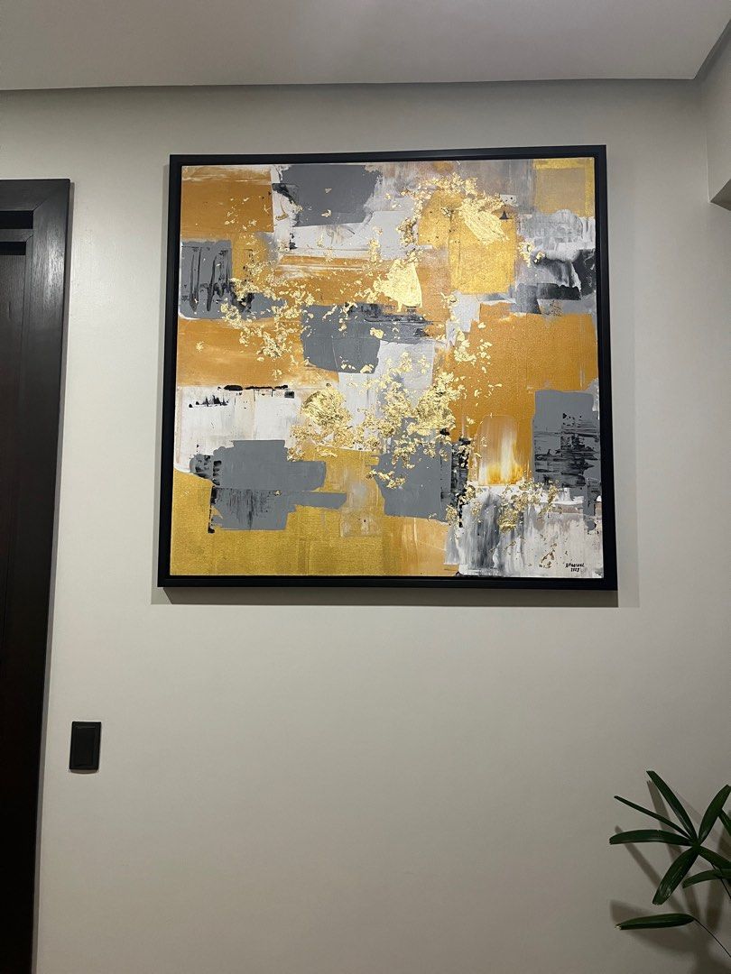 Abstract Painting Large with frame Mixed Media , Furniture & Home ...
