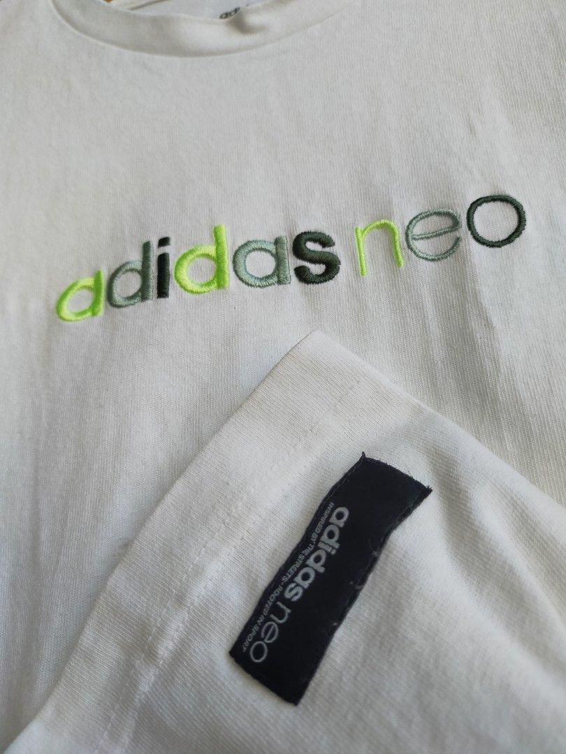 Adidas Neo SS may tee neon logo shirt white, Men's Tops & Sets, Tshirts & Polo on Carousell